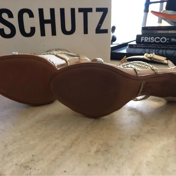 SCHUTZ Sand & Gold “Carmen” Fringe Sandals New in Box!! - Picture 7 of 15